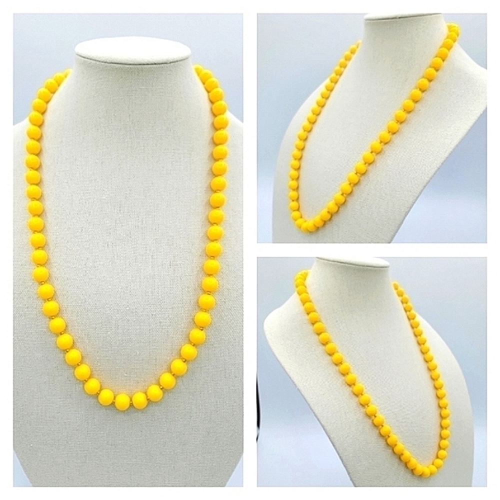 Vintage Yellow Necklace Ball Beads Necklace #585